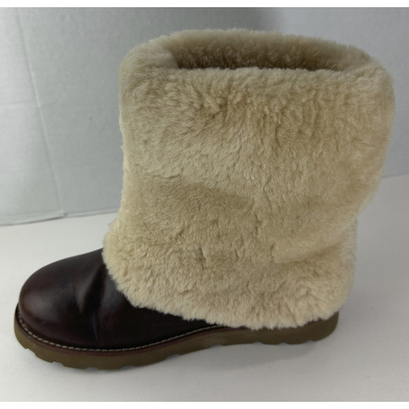 UGG Australia Maylin Women's Leather Shearling Boots Chestnut Brown Size 8 - Picture 4 of 16